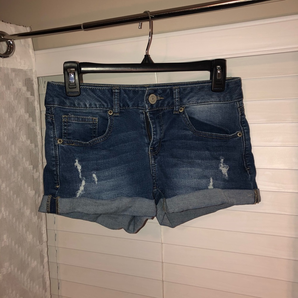 Cuffed shortie jean shorts
